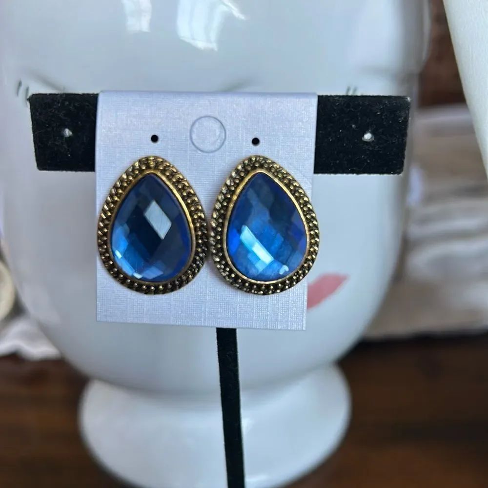 Fashion jewelry Oval crystal earrings dust gold color NWT with dust bag